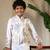White satin thead with sequins embroidered work wedding function festival party boys straight kurta pant koti