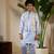 Sky blue satin thead with sequins embroidered work wedding function festival party boys straight kurta pant koti