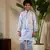 Sky blue satin thead with sequins embroidered work wedding function festival party boys straight kurta pant koti