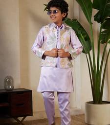 Lavender satin thead with sequins embroidered work wedding function festival party boys straight kurta pant koti
