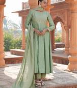Pista Color Vichitra Silk Fabric Embroidered Partywear Suit