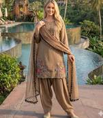 beige crepe suit with sequin embroidery work