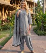 grey crepe suit with sequin embroidery work