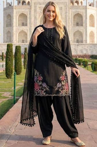 black crepe suit with sequin embroidery work