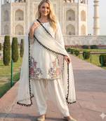 white crepe suit with sequin embroidery work