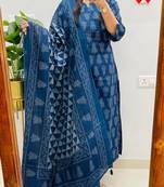 Floral printed pure cotton round neck kurta trouser & dupatta set