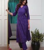 Floral embroidered pure cotton v neck kurta trouser set