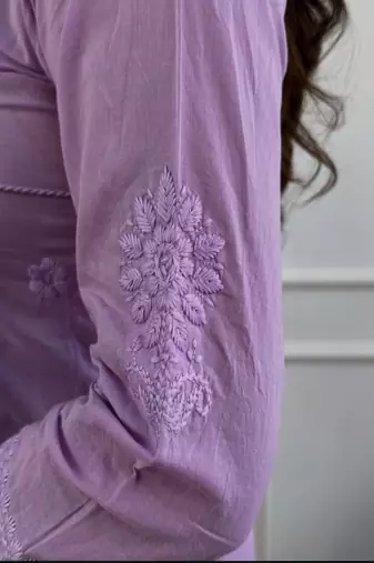 Floral embroidered  cotton v neck kurta trouser set