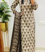 Floral printed pure cotton u neck kurta trouser & dupatta set