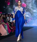 Royal blue embroidered puresilk kaftan set