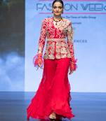 Red embroidered rawsilk sharara set