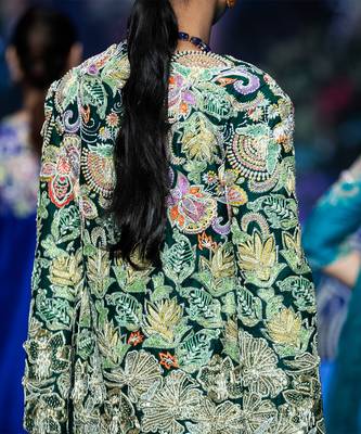 Green embroidered rawsilk sharara set 2
