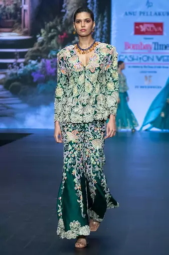 Green embroidered rawsilk sharara set