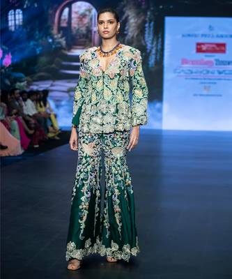 Green embroidered rawsilk sharara set 3