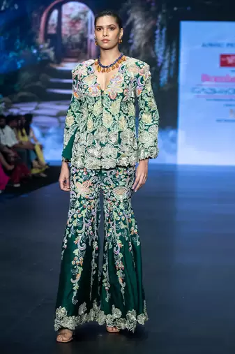Green embroidered rawsilk sharara set