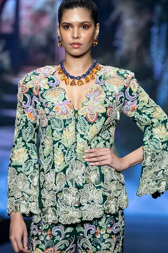 Green embroidered rawsilk sharara set