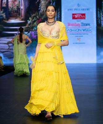 Yellow embroidered rawsilk anarkali set 2