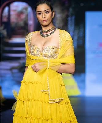 Yellow embroidered rawsilk anarkali set 3