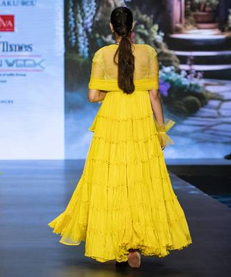 Yellow embroidered rawsilk anarkali set 4