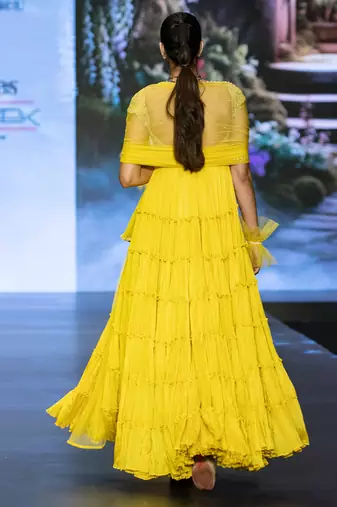 Yellow embroidered rawsilk anarkali set
