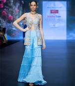 Blue embroidered rawsilk sharara set