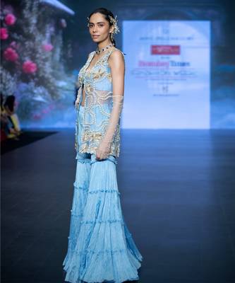 Blue embroidered rawsilk sharara set 2