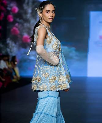 Blue embroidered rawsilk sharara set 4