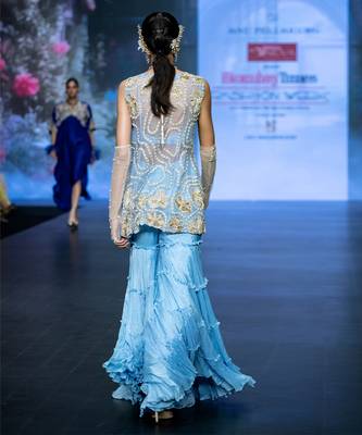 Blue embroidered rawsilk sharara set 5