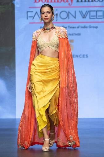 Yellow embroidered rawsilk co ord set