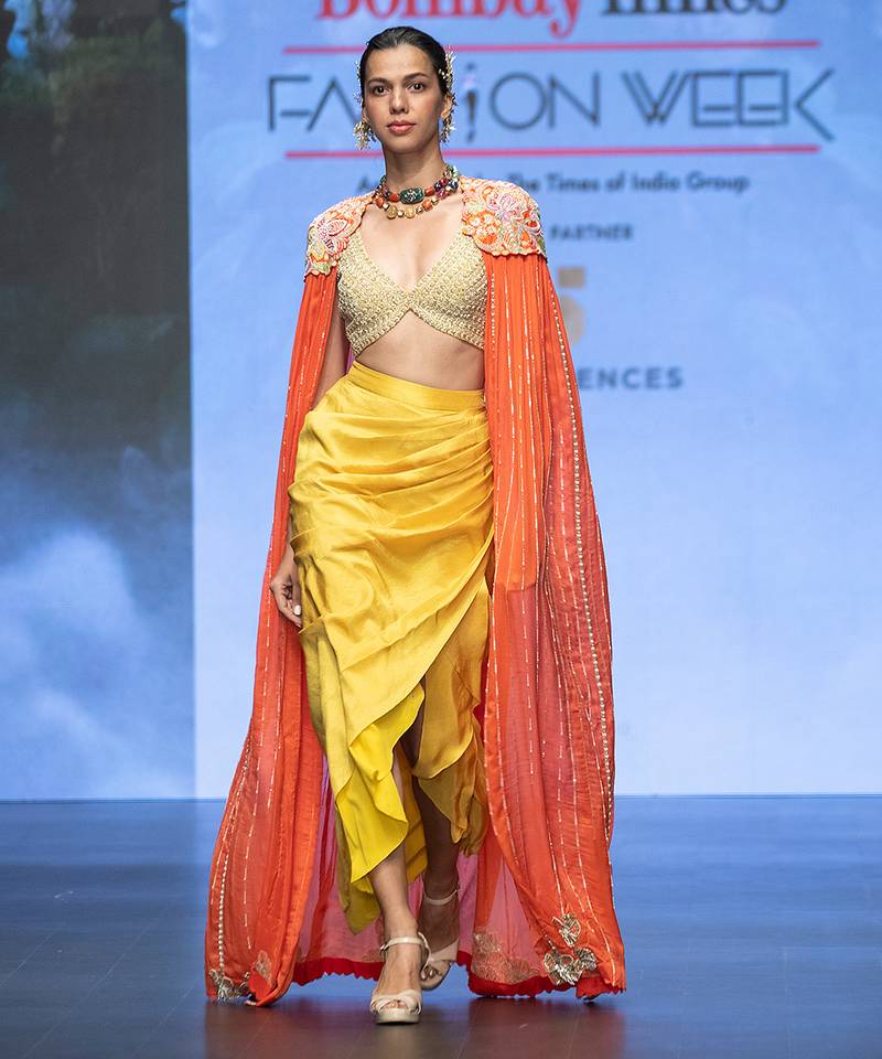 Yellow embroidered rawsilk co ord set