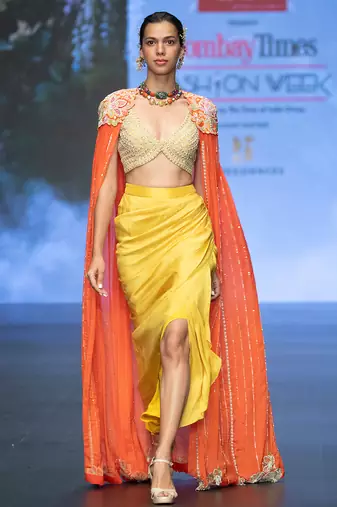 Yellow embroidered rawsilk co ord set
