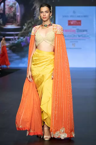 Yellow embroidered rawsilk co ord set