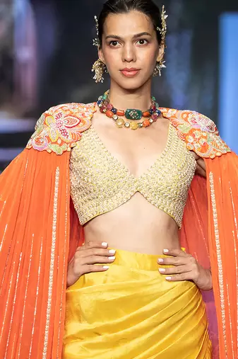 Yellow embroidered rawsilk co ord set
