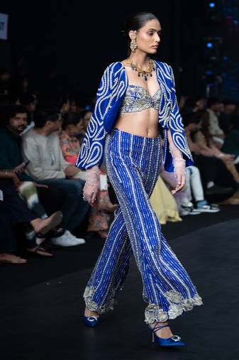 Royal blue embroidered rawsilk co ord set