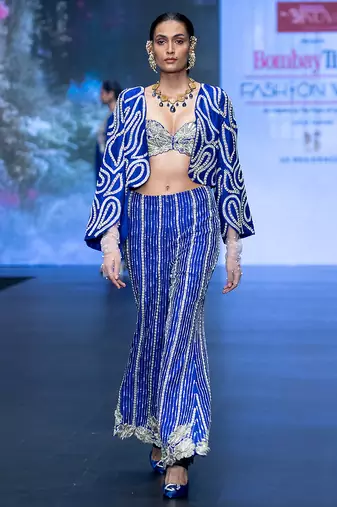 Royal blue embroidered rawsilk co ord set