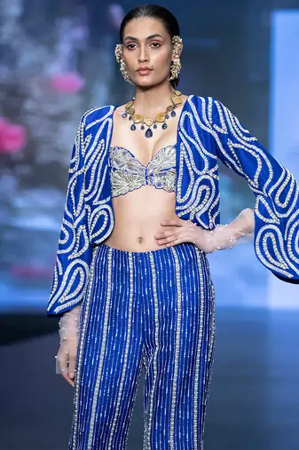 Royal blue embroidered rawsilk co ord set