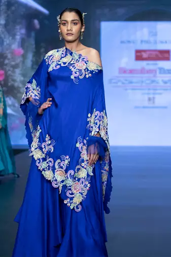 Royalblue embroidered puresilk kaftan set