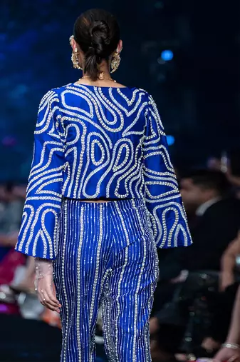 Royal blue embroidered rawsilk co ord set