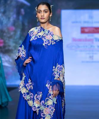 Royalblue embroidered puresilk kaftan set 3