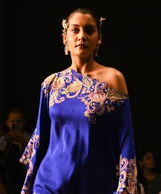 Royalblue embroidered puresilk kaftan set 5