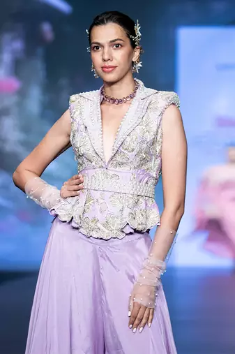 Lavender embroidered rawsilk co ord set