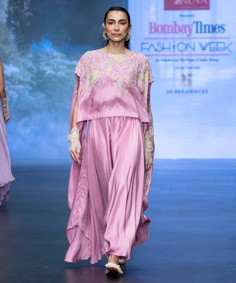 Pink embroidered puresilk co ord set