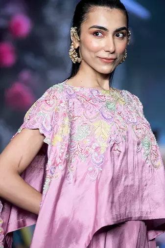 Pink embroidered puresilk co ord set