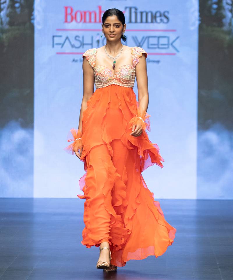 Orange embroidered rawsilk co ord set