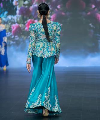 Blue embroidered rawsilk sharara set 3