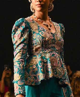 Blue embroidered rawsilk sharara set 4