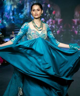 Blue embroidered rawsilk anarkali set 3