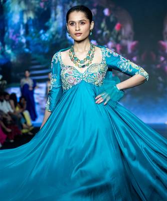 Blue embroidered rawsilk anarkali set 4