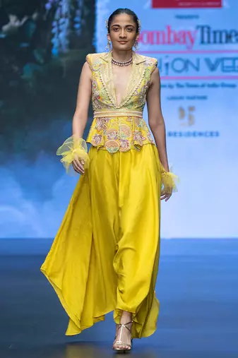 Yellow embroidered rawsilk co ord set