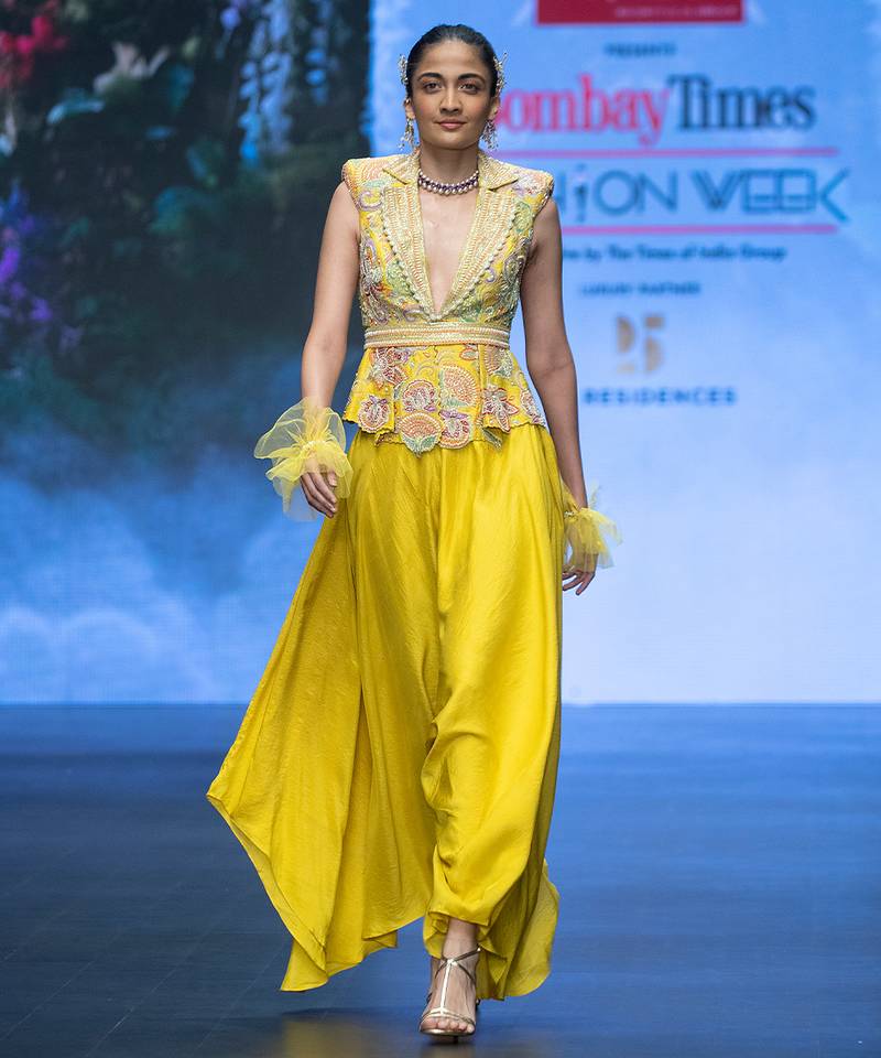 Yellow embroidered rawsilk co ord set